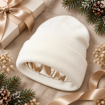 Bonnet doublé satin, idée cadeau d'hiver pour les cheveux
