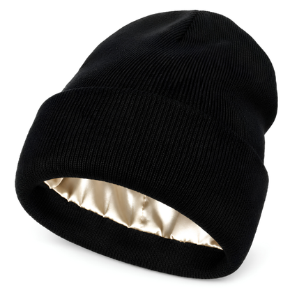 Bonnet d'hiver doublé satin noir