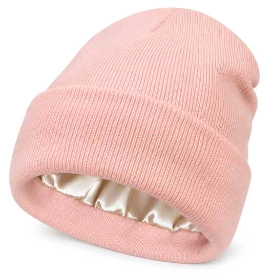 Bonnet d'hiver doublé satin rose