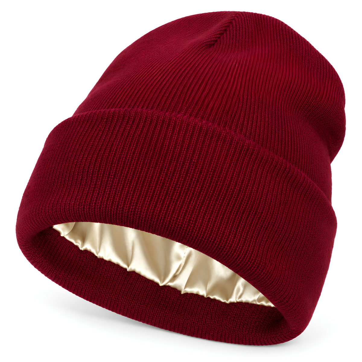 Bonnet d'hiver doublé satin rouge bordeaux