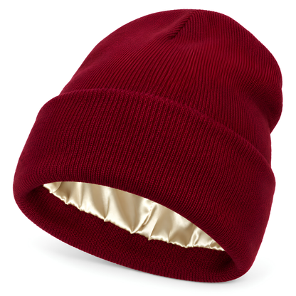 Bonnet d'hiver doublé satin rouge bordeaux