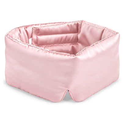 Masque de nuit en soie de mûrier rose poudré, bandeau enveloppant