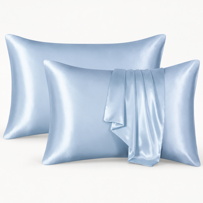 Duo de taies d'oreiller en satin bleu nuit 50x75