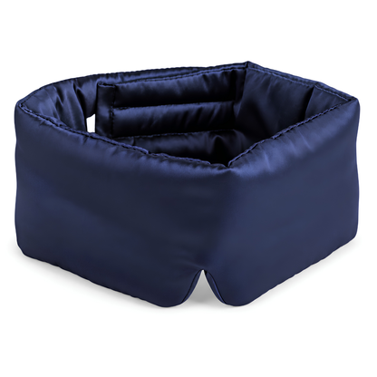 Masque de nuit en soie de mûrier bleu nuit, bandeau rembourré avec encoche nez