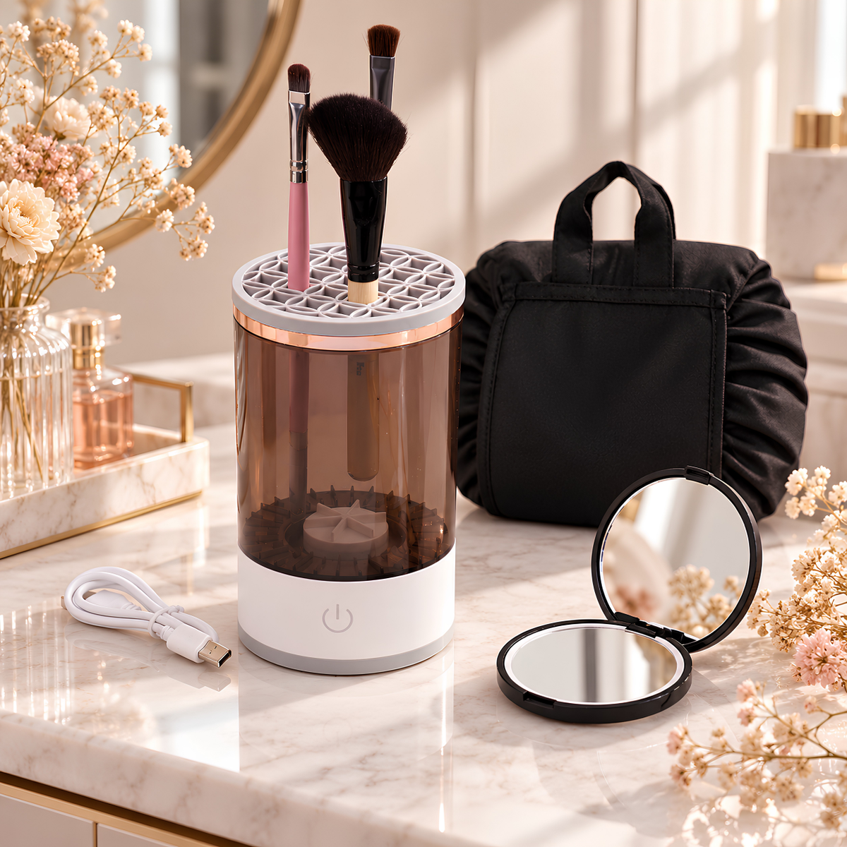 Nettoyeur pinceaux maquillage électrique pour laver et sécher les pinceaux
